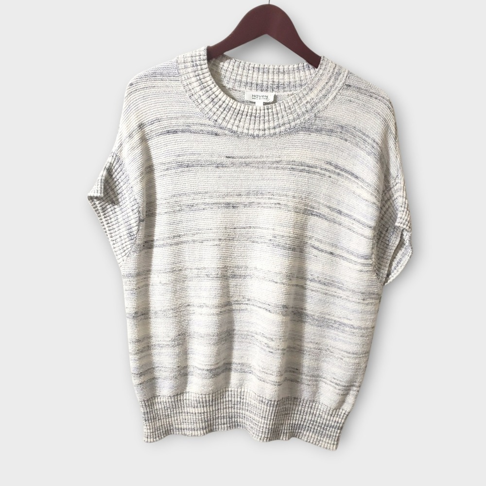 Haven Well Within Organic Cotton Spacedye Short Sleeve Sweater Gray White Small